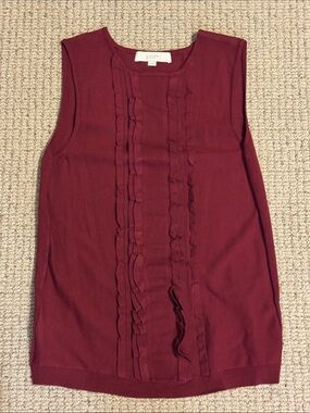 LOFT Burgundy Ruffle Front Sleeveless Knit Camisole